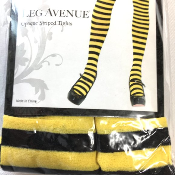 * Leg Avenue # 7100 Yellow Black Stripe Tights NWT NOS - Picture 3 of 8